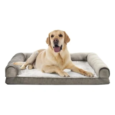 Image of Amazon Basics XL Cat and Dog Bed U Shape Bolster, Orthopaedic Foam Sofa with Removable Washable Cover, Brown, 112 x 89 20 cm (L W H)