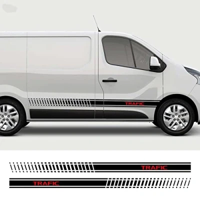 Image of JEZOE 2PCS Car Line Graphics Stickers Camper Van Tuning Accessories Door Side Stripes Vinyl Film Decals,For Renault Trafic 2 3 MK2 MK3