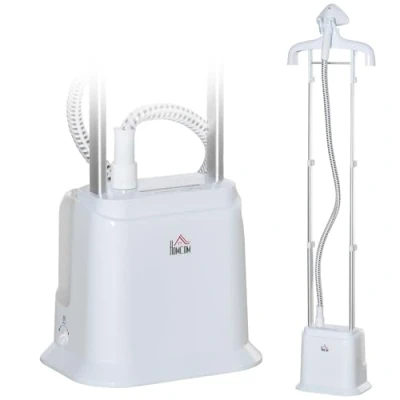 Image of HOMCOM Upright Garment Clothes Steamer with 6 Steam Setting, 45s Fast Heat up, 1.7L Water Tank and 45min Steamer, Wrinkle Odour Remover, White