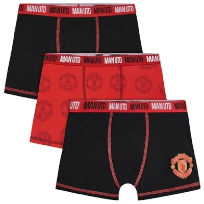 Image of Manchester United F.C. Boys Boxer Shorts, Soft Breathable Stretchy Boxers Pack of 3 Underwear Gifts for (Black/Red, 9 10 Years)