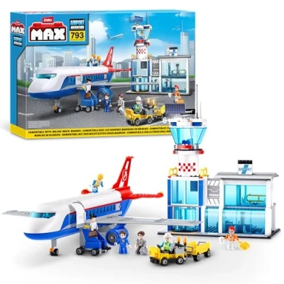 Image of MAX Adventure Airport Playset (793 pieces) Building Bricks Toys For Kids 5+ Create Vehicles and More Unbox Discover, Major Brand Compatible