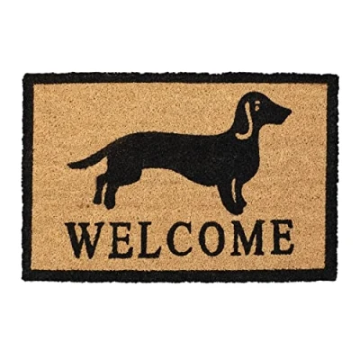 Image of Relaxdays Wiener Badger Sausage Dog Coir Doormat, 40 x 60 cm, Door Mat Inside &amp; Outside, Non Slip, Natural Coir/Black