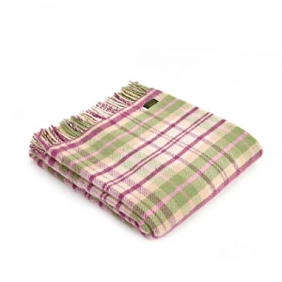 Image of Tweedmill Textiles 100% Pure New Wool Cottage Check Throw, Pink, 150x180cm
