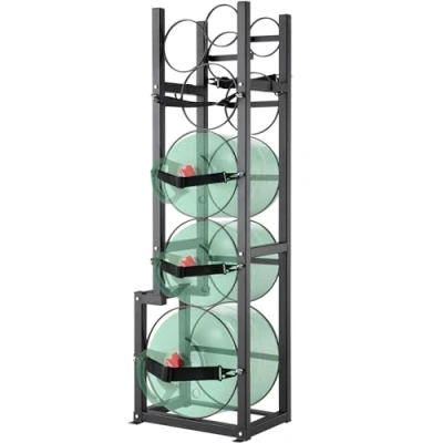 Image of VEVOR Refrigerant Tank Rack, with 1 x 50lb, 2 30lb and Other 3 Small Bottle Tanks, Cylinder Rack 15.55x12.99x49.8 in, Holders for Freon, Gases, Oxygen, Nitrogen