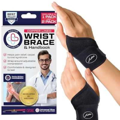 Image of Doctor Developed Premium Wrist Supports Neoprene &amp; Nylon Carpal Tunnel Splint Hand Braces W/Doctor Handbook Straps For Women Men Injuries, Joint Disease, Sprains (2 Pack)