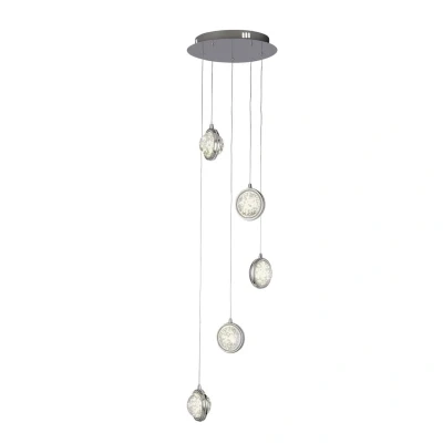 Image of Quartz 5 Light Drop Pendant, Bubble Glass, Detailed Rim 4000K