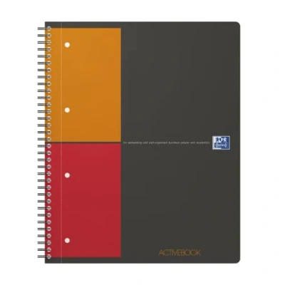 Image of OXFORD 100104329 Activebook International A4 + Checkered with Indexable Index and Document Pocket Gray Spiral Notebook Block a smart organization for managers executives