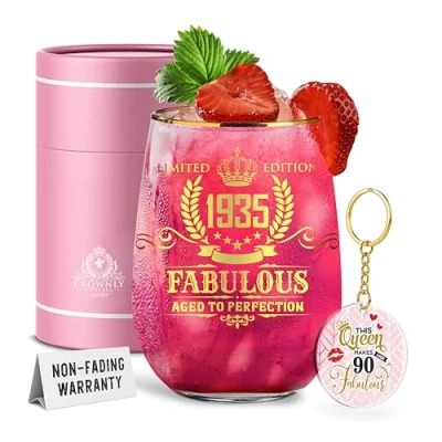 Image of CROWNLY CRYSTAL® 1935 90th Birthday Gifts for Women Personalised Wine Glasses Gin Glass Decoration Gift Ideas Ladies Mom Her