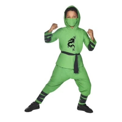Image of amscan 9910937 Kids Green Ninja Warrior World Book Day Fancy Dress Costume with Mask Age: 6 8 Yrs