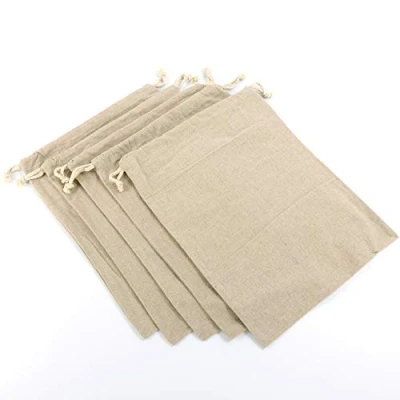 Image of 5 Pack Organic Linen Reusable Muslin Bag Homemade Eco Bread Storage with For Housewarming Wedding Gift Artisan Bakery Baguette (30x40cm)