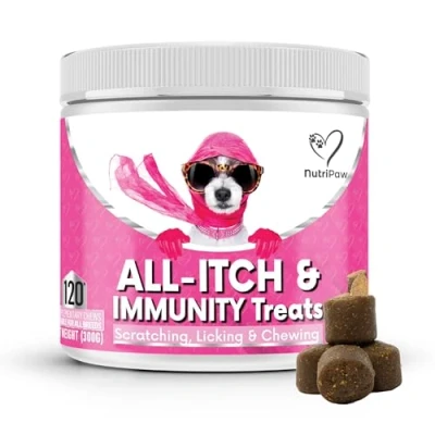 Image of NutriPaw All Itch Immunity Treats for Dogs Soothe Itchy Paws, Eyes, Ears, Skin Stop Itching, Licking, Scratching Perfect Small, Medium &amp; Large Supports Seasonal Itching