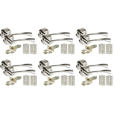 Image of Golden Grace 6 Sets of Twist Astrid Style Modern Chrome Door Handles on Rose with Duo Finish Lever Latch Pack Ball Bearing Hinges and 64mm Tubular (6 Sets)
