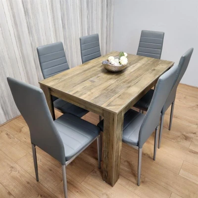 Image of KOSY KOALA Kitchen Dining Set of 6, Table with 6 Grey Faux Leather Chairs, Rustic Effect and Room Furniture