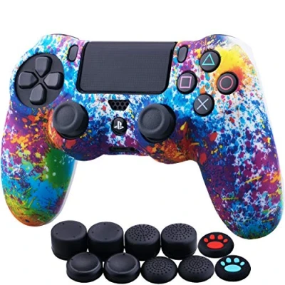 Image of YoRHa Water Transfer Printing Camouflage Silicone Cover Skin Case for Sony PS4/Slim/Pro Dualshock 4 Controller x 1(Spashing Paint) with Thumb Grips 10