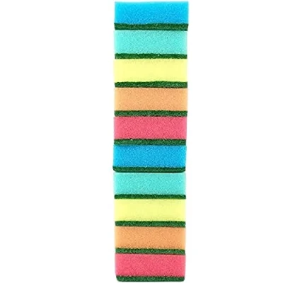 Image of D.RECT Dishwashing Sponge 10x Dual Sided Dish Washing &amp; Cleaning Scrub Kitchen 75x50x28mm Sponges Up Remove Grease Burnt on Food, Multicoloured