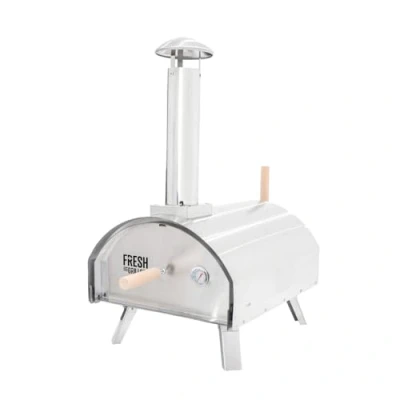 Image of Tabletop Outdoor Pizza Oven 14&quot; 60 Second Cooking Dual Wall Extra Large Built in Thermometer Multi Fuel Wood Charcoal Pellets Authentic Stone Baked Pizzas 600C Stainless Steel FREE Peel &amp;