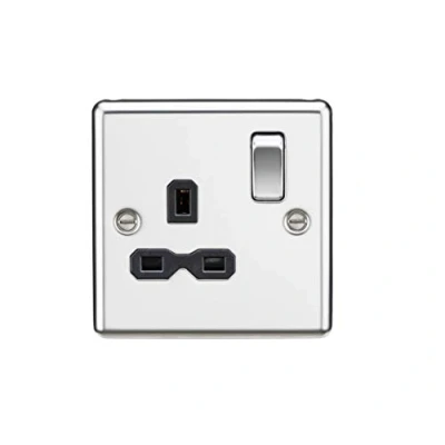 Image of KnightsBridge 13A 1G DP Switched Socket with Black Insert Rounded Edge Polished Chrome