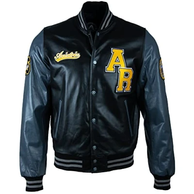 Image of Aviatrix Men&#039;s REAL Cow Hide Leather Baseball Varsity Patch Bomber Jacket (VZH7) M