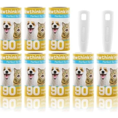 Image of Newthinking Lint Rollers, Roller Pet Hair Remover with 2 Handles, 720 Sheets Extra Sticky Refills for Clothes, and Furniture, 8 Refills(90 Per)