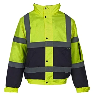 Image of Kapton Hi Viz High Vis Visibility Bomber Jacket Work Coat Security Waterproof (Yellow/Navy, S)