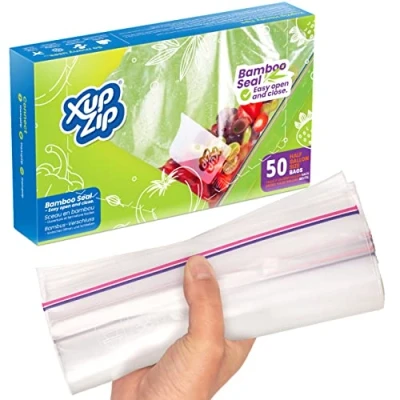 Image of 50 x XupZip Freezer Bags Half Gallon Size (2.27L) Large Bamboo Seal Food Heavy Duty Quart Plastic Freezable, Sealable &amp; Easy To Open Hefty, Reusable, BPA Free Sandwich