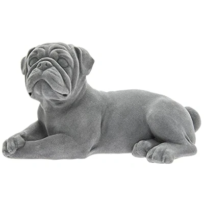 Image of LEONARDO Grey Velvet Laying Pug Dog Ornament Figurine