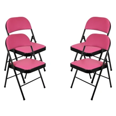Image of Folding Faux Leather Chair Padded Event Seats Metal Frame Foldable chair, Easy Storage Comfortable Seat for Home, Dining &amp; Office Computer Desk Chairs (6, pink)