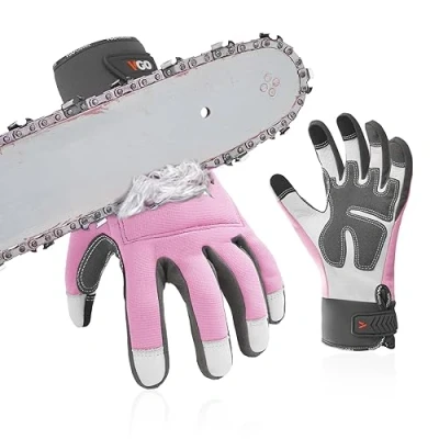 Image of Vgo... Chainsaw Gloves 12 Layer Protection on Both Hands in Cowhide, Women Forestry Work Touchscreen Utility