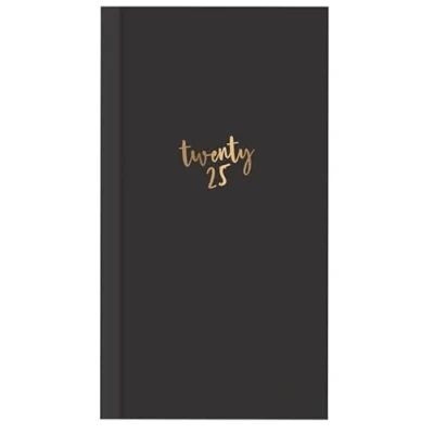 Image of 2025 Week to View Slim Textured Linen Stars and Strip Diary (Textured Black)