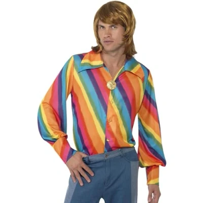 Image of Smiffys 1970s Colour Shirt, Rainbow, L Size 42 inch 44
