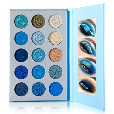 Image of Space Blue Eyeshadow Palette DE&#039;LANCI 15 Color Cosmetics Pressed Pigment Christmas Snowflake Eye Shadow Pallete Matte Shimmer Glitter Drama Makeup Powder Long Lasting
