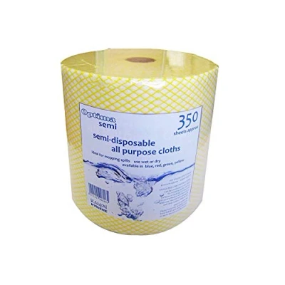 Image of Optima Proclean Lightweight All Purpose Cleaning Cloth, Wiping, 22 x 44cm, 1 350 Cloths On A Roll, Yellow