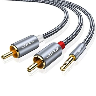 Image of JSAUX RCA to 3.5mm Cable, Phono Jack Stereo Red and White Aux Cord Headphone Mini Audio Y Splitter Compatible with Hi Fi Amplifier Speaker DJ Controller Turntable TV Car Phone 2m