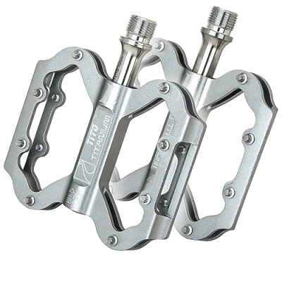 Image of TiTo Classic style Bicycle Pedal with Aluminium Alloy Foot Pedals and Titanium Axles for MTB Road Bike (Titanium color)