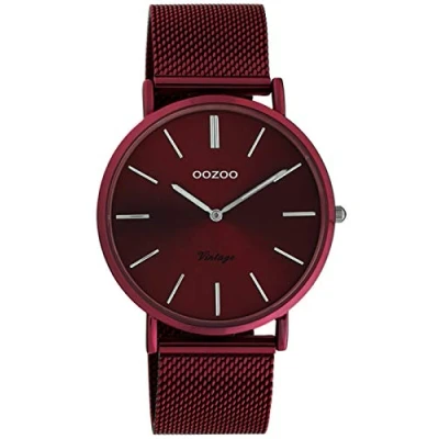 Image of Oozoo Vintage Women&#039;s Watch with Fine Stainless Steel Metal Strap Milanese Quartz Analogue 40 mm, red, Bracelet