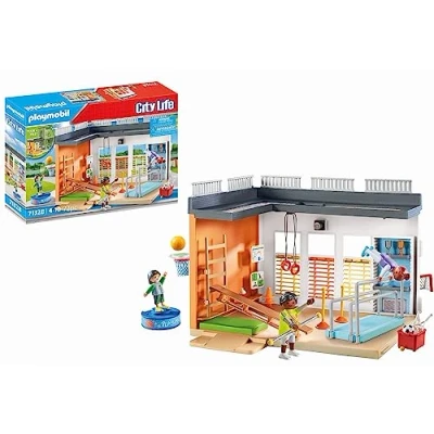 Image of Playmobil 71328 City Life Gym Extension, with basketball hoop, slalom poles, football goal and more, educational toy, fun imaginative role play, playsets suitable for children ages 4+