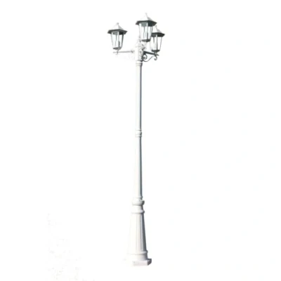 Image of vidaXL White 3 Arm Garden Light Post 215cm Aluminium Standing Lamp with Glass Lanterns for Outdoor, Patio &amp; Pathway Lighting, E27, 60W, IP44