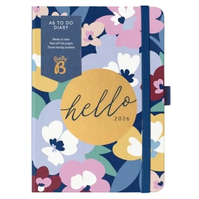 Image of Busy B 2026 Diary A6 Weekly Planner with to Do Lists &amp; Notes Pages Compact Multicoloured Floral Journal Week View Layout, 3 Pockets Year