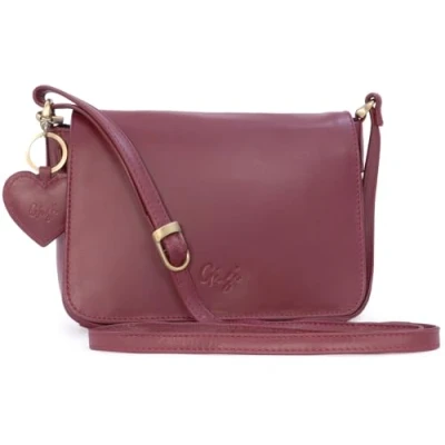 Image of Gigi Women&#039;s Small Leather Crossbody Bag Flap Over Organiser Handbag Multiple Pockets With Heart Keyring Charm OTHELLO 14578 Burgundy