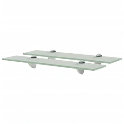 Image of vidaXL 2 pc Floating Glass Shelves, Frosted 50x20cm 8mm Shelf, Modern Decorative Storage for Bathroom, Bedroom, Living Room, Easy Assembly, Sturdy Zinc Alloy Brackets, 10kg Load Capacity