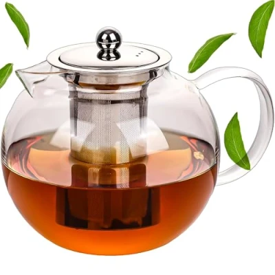 Image of CRYSTALIA Premium Borosilicate Clear Glass Teapot with Infuser, 950ml 100% Lead Free Heat Resistant Tea Pot Infusers for Loose Tea, Herbal Pot, Sage Maker, Chai Infusion