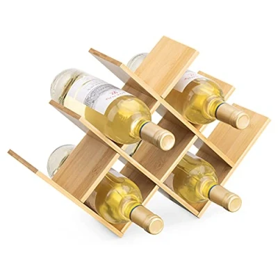 Image of Navaris Bamboo Wine Rack Free Standing Wooden Stand for Organising and Storing Bottles 8 Slot Natural