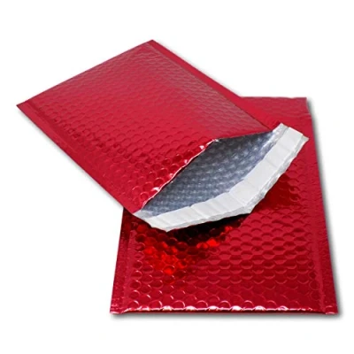 Image of EPOSGEAR 100 Red Shiny Metallic Foil Bubble Padded Bag Mailing Envelopes Perfect for Marketing, Promotions or and Alternative to Gift wrap (A5 / C5 (DVD) 250mm x 180mm)