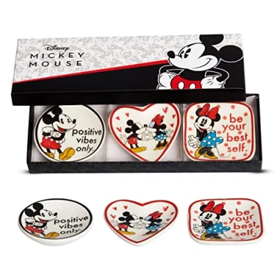 Image of Disney Mickey and Minnie Mouse Mini Trinket Tray Gift Set, 3 Piece Jewelry Dish Ring Holder
