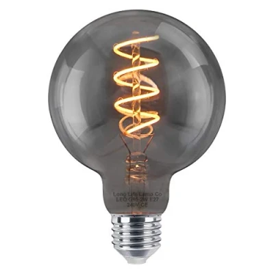 Image of Long Life Lamp Company Industrial Vintage LED Light Bulb E27 Coil Spiral Filament Grey Smoked Glass Retro Edison Classic G95 2w Globe