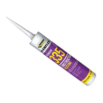 Image of Everbuild Everflex 335 Premium Construction Silicone Sealant Low Modulus Quick Curing Anti Mould White 295ml