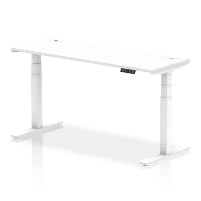 Image of Air 1600x600mm Height Adjustable Desk White Top Cable Ports Leg