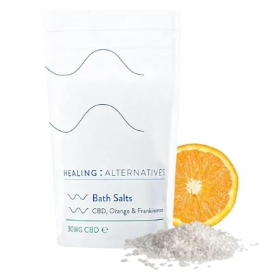 Image of Healing Alternatives CBD Bath Salts, 200g Orange &amp; Frankincense Dead Sea Salts with 30mg Broad Spectrum Magnesium Rich 21 Minerals for Joint Mobility, Relaxation Wellbeing