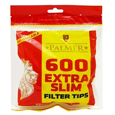 Image of 600 15000 x PALMER Cigarette Tobacco Filter EXTRA SLIM ULTRA Tips Rolling Paper Resealable Yellow Red Bags Smoking UK FREE P&amp;P (1x Pack (600 Tips))