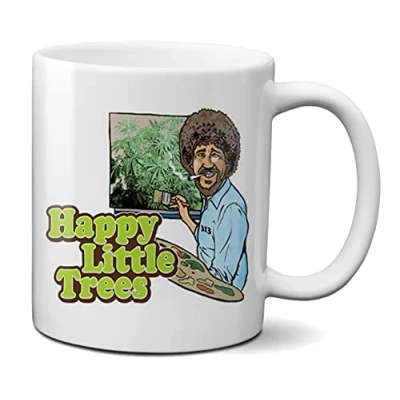 Image of Mugtime (TM) Bob Ross Happy Little Trees Coffee Tea Mug Ceramic Cup 330ml 11oz